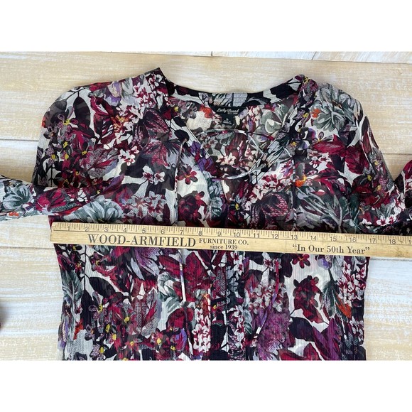 Lucky Brand Bohemian Split Tie Neck Floral Print Long Sleeve Size Small Blouse - Picture 7 of 8